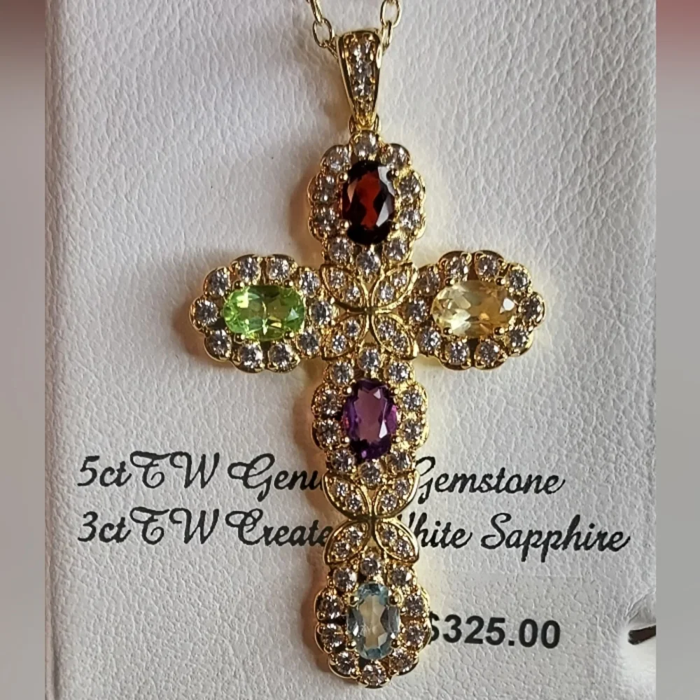 Gemstone & white sapphire cross - Picture 3 of 9
